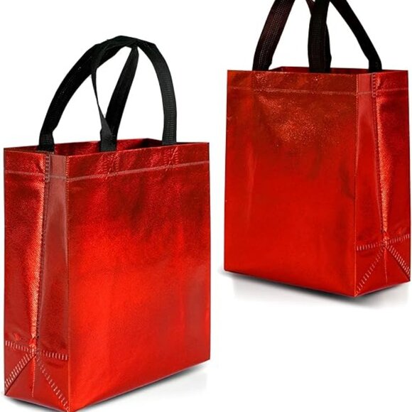Red Gift Bags Medium Size – Set of 12 Shiny Red Reusable Gift Bags With Handles - Picture 1 of 4